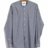 ANTE | Collarless Shirt | Small Blue Stripes