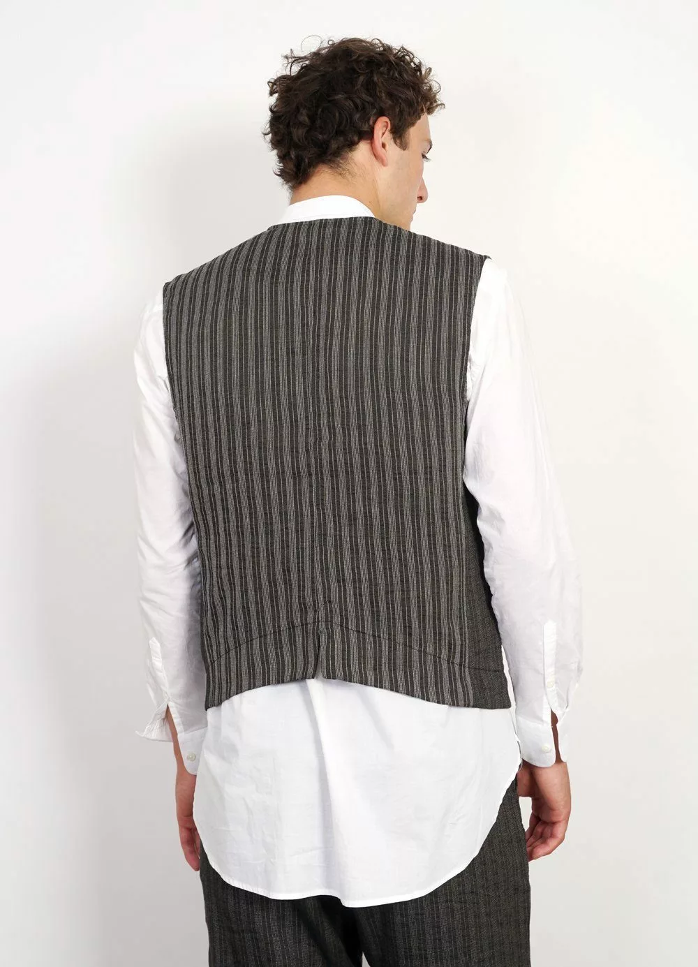 BEN | Crewneck Waistcoat | Taupe Stripes 3 BEN | Crewneck Waistcoat | Taupe Stripes - Image 3