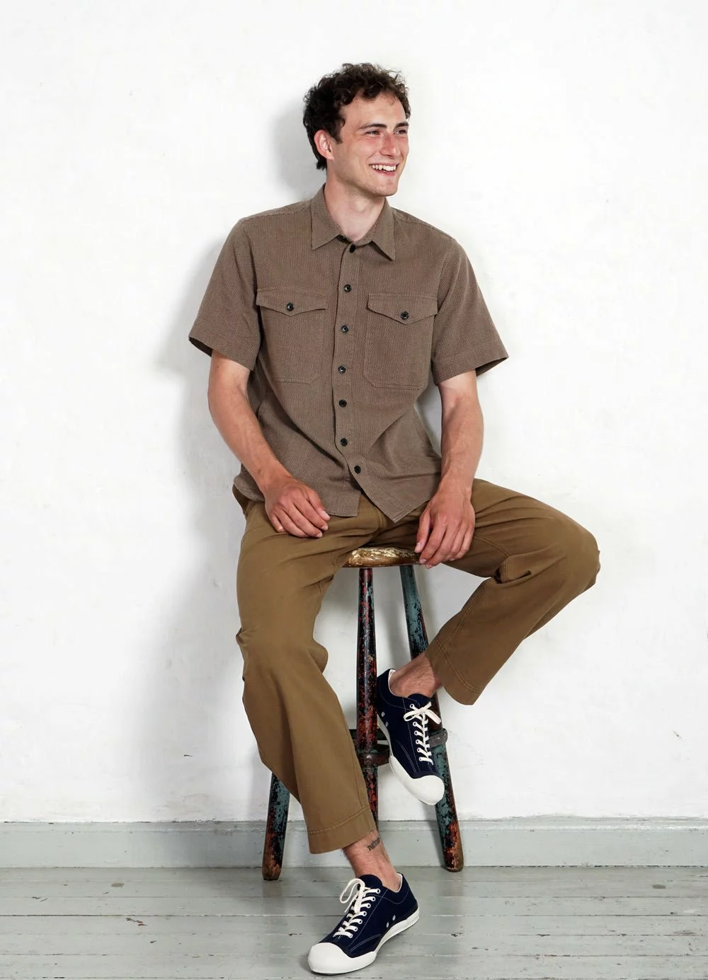 VILLY | Short Sleeve Shirt | Khaki Sashiko 2 VILLY | Short Sleeve Shirt | Khaki Sashiko - Image 2